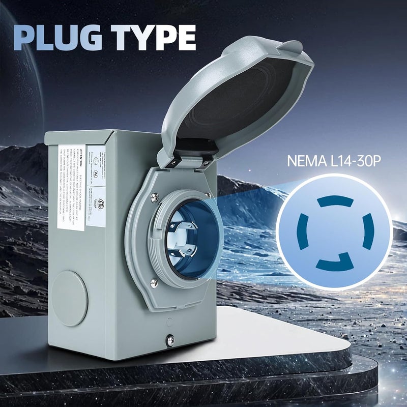 Maxworks 51070 30 Amp Generator Power Inlet Box NEMA L14-30P 4 Prong 125/250V 7500 Watt ETL Certified Pre-Drilled Holes Green Indicator Light Weatherproof Outdoor Use Heavy Duty - Image 2